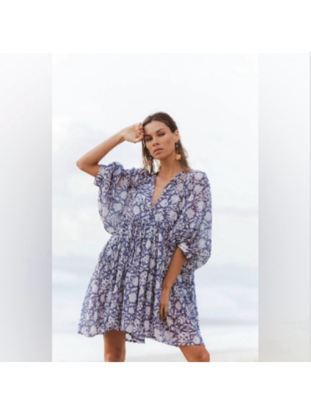 Daughters of India Kyra Mini Dress in Blue Iris 3XL Cotton Hand Blockprint Boho